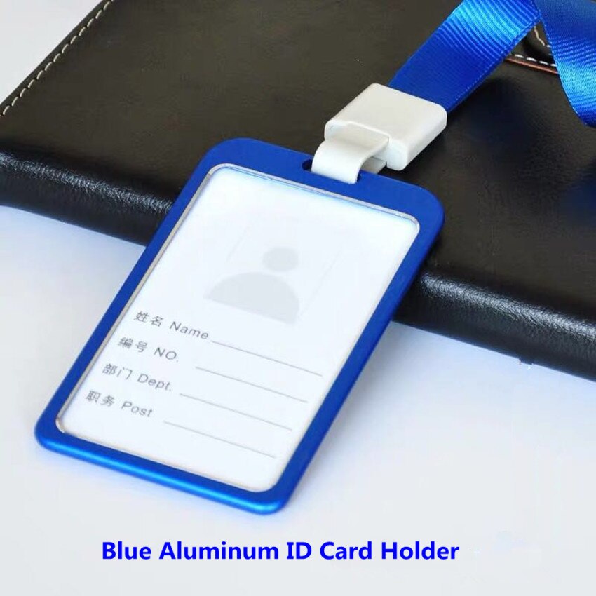 Aluminium fungerande id-korthållare halsband id-bricka hållare pris för anställd tillståndsinnehavare: Blå-vertikal