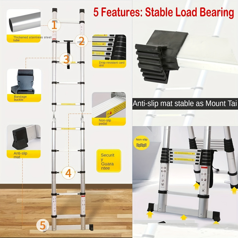 Telescope Ladder, 5M/16.5FT A Frame Aluminum Telescoping Ladder Library Ladder Extension Collapsible Laddern