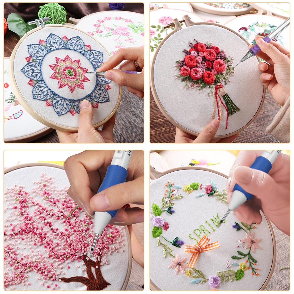 Magic Embroidery Pen Punch Needle Kit Craft Embroidery Threads Cross Stitch Embroidery Hoop DIY Knitting Sewing Accessory Tools