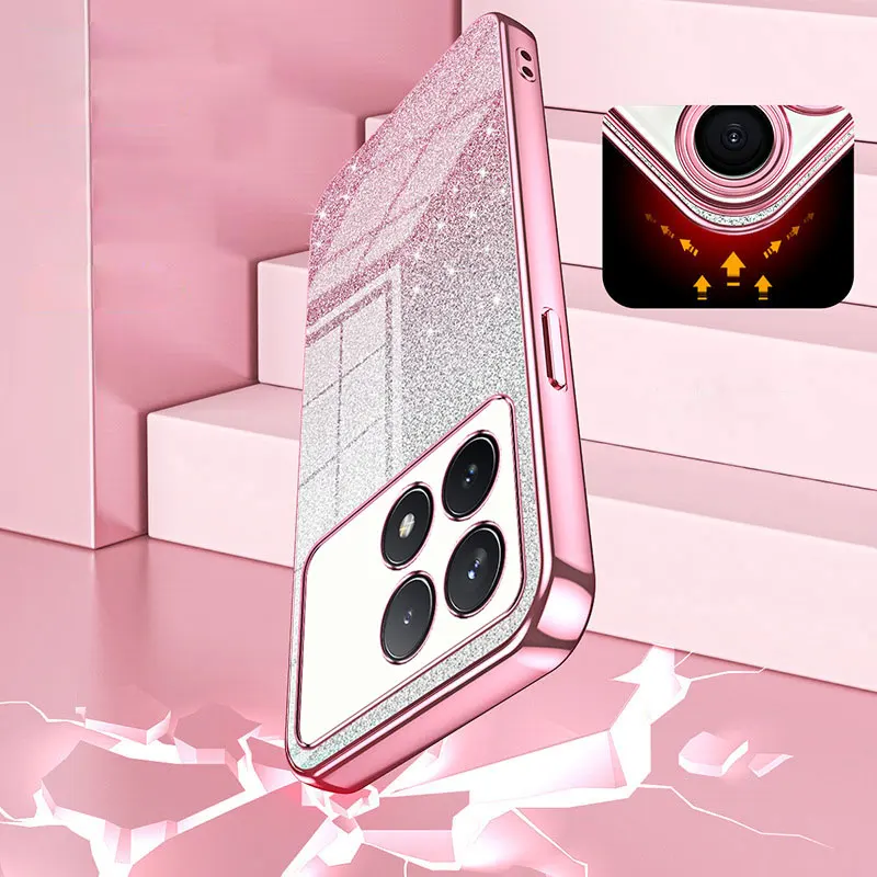POCO X6 M6 Pro Luxury Glitter Shiny Case For Xiaomi POCO X6 Pro M6 Pro 5G Shockproof Soft Silicone Plating Transparent Cover