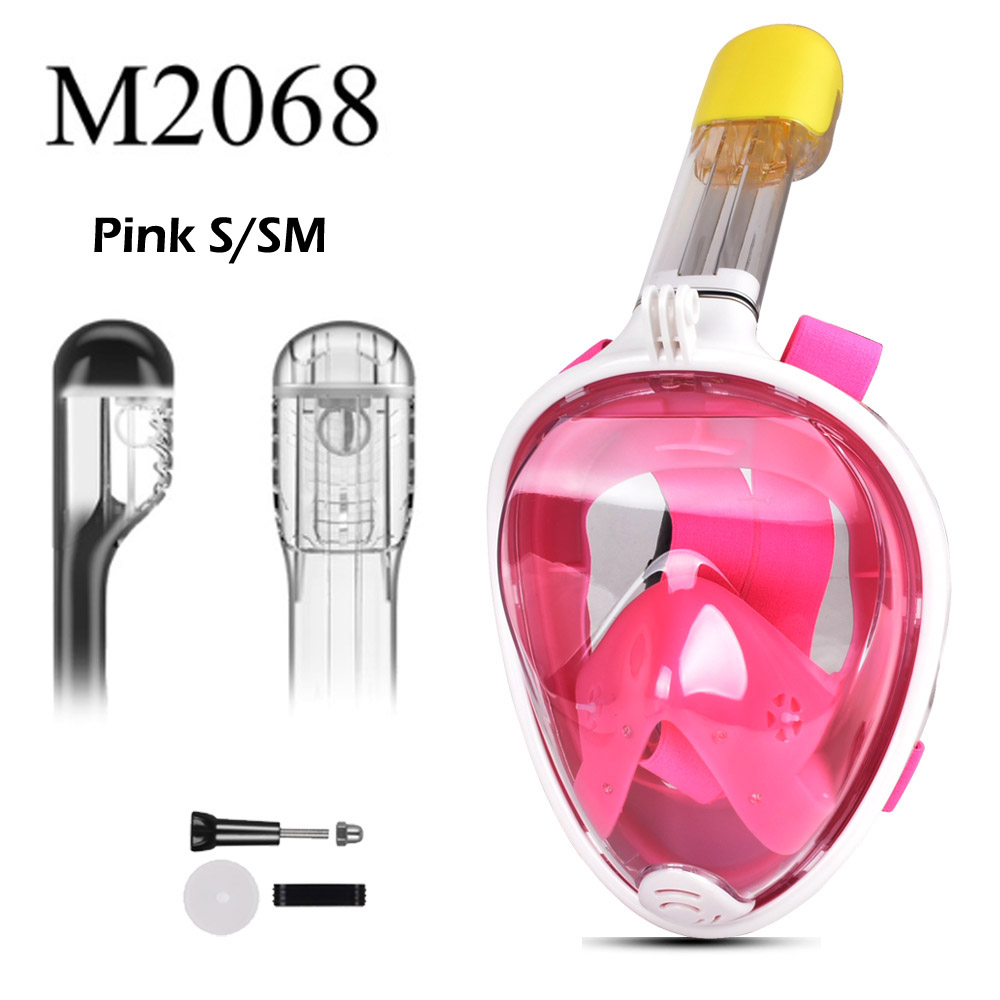 Máscara de buceo de cara completa, gafas antiniebla Scuba, máscara de natación de Snorkel de vista panorámica subacuática para adultos con soporte para cámara: M2068 Pink S M