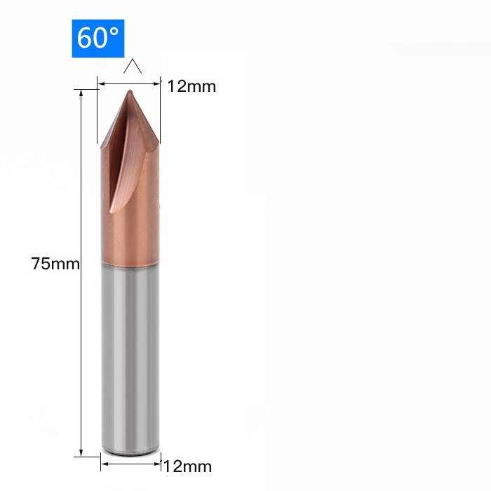 -1PCS,CNC solid carbide tungsten carbide steel Chamfer milling cutter,30&amp;45&amp;60 degree 3 flutes end mill: S-12mmxD12x75-60deg