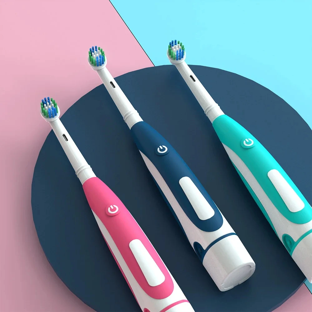 Cepillo de dientes eléctrico sónico redondeado, cepillo de dientes vibratorio 3D, rotación, cuidado de las encías, cabezales de cerdas suaves, batería, blanqueamiento dental