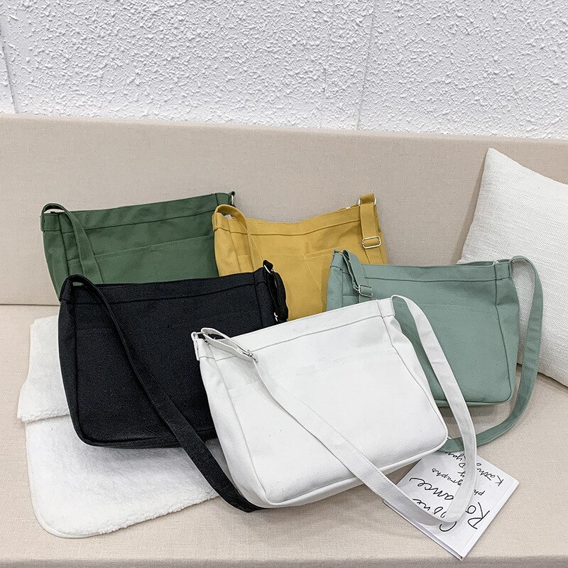 Ins canvas tas harajuku ulzzang japanse schoudertas eenvoudige effen kleur koeriersdoek en een generatie van vet