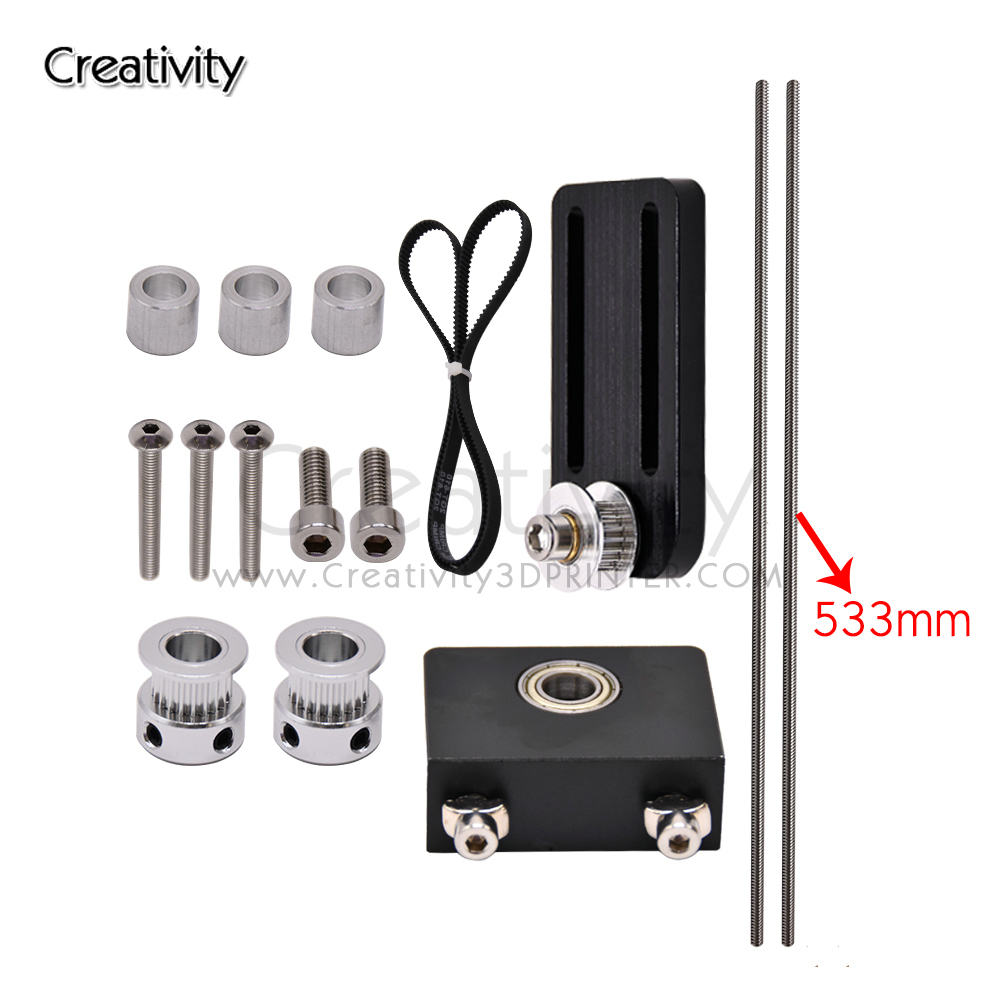 3D Printer Parts Upgrade Kits Ender-3/CR10 Dual Z Axis T8 Lead Screw Kits Bracket Aluminum Profile WIth Belt Pulley: Red