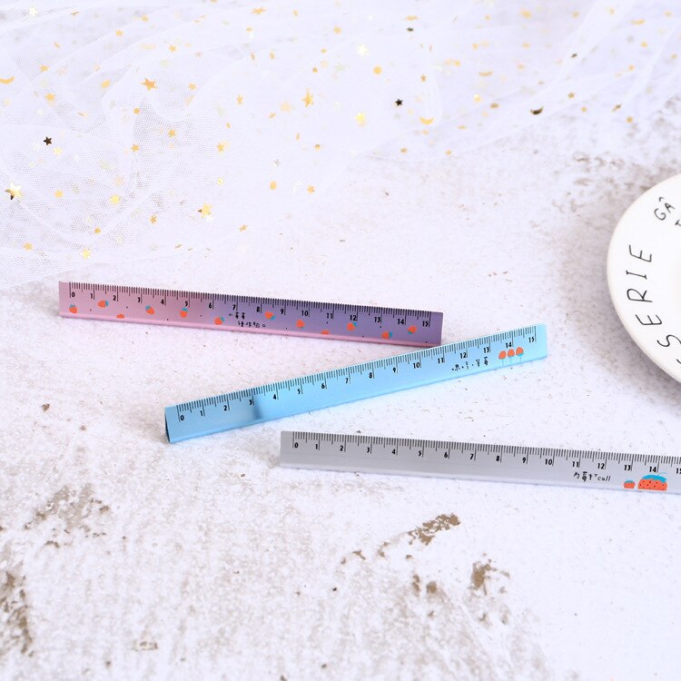 Aardbei Fruit Driehoek Metalen Liniaal Meten Rechte Ruler Tool Relatiegeschenk Briefpapier