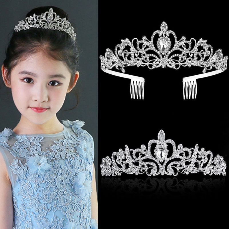 Mujeres Niños Tiara coronas con peine Pins imitación cristal brillantina Rhinestone diadema boda paseo nupcial joyería tocado