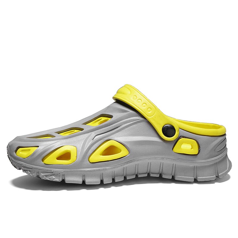 Sandali da uomo moda estate uomo zoccoli da spiaggia scarpe uomo pantofole vuote scarpe scarpe da acqua Casual illuminate a rete sandali da uomo: Grey yellow / 43