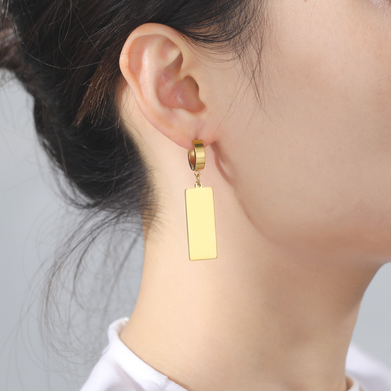Pendientes colgantes rectangulares brillantes, pendientes geométricos de acero inoxidable para mujer, joyería de tendencia Simple, de