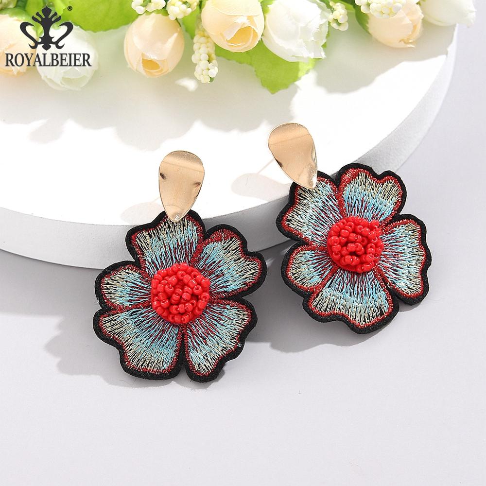 ROYALBEIER Trendy Beads Earrings for Women Girl Handmade Flower Statement Earrings Jewelry Party