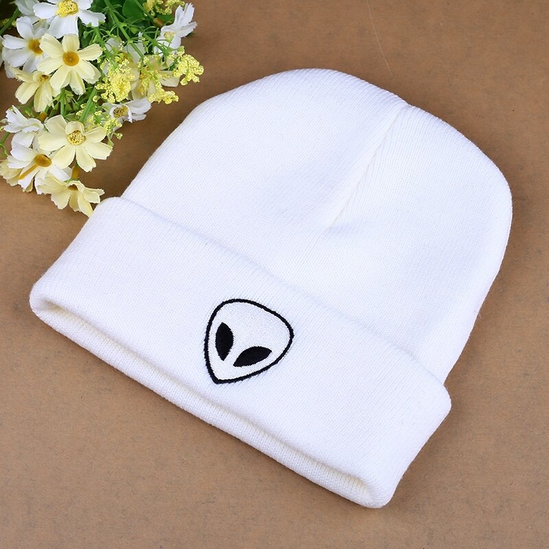 CANCHANGE Autumn Winter Hat Knitted Hat Wool Women Solid Color Alien Pattern Beanies Soft Cap Men Women Hats Christmas: White