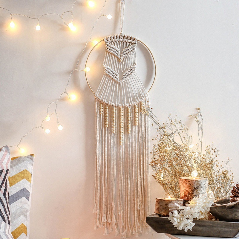 Macrame tejido tapiz colgante de pared Boho Chic bohemio habitación arte geométrico tapices Hermoso apartamento dormitorio decoración de la habitación