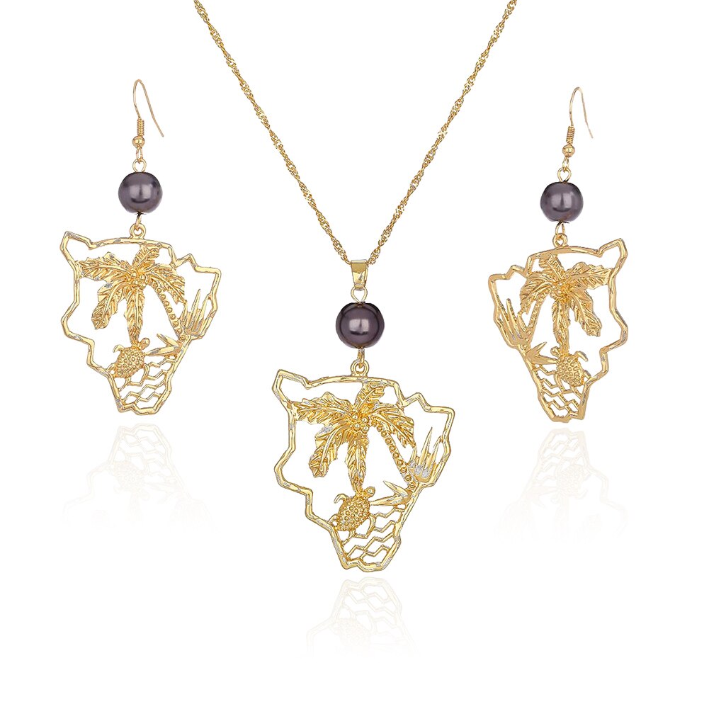 Vendita SophiaXuan moda Hawaiian Flowers Set di gioielli collana tartaruga donna promozione orecchini all&#39;ingrosso collana per donna: ZH0034GOGR