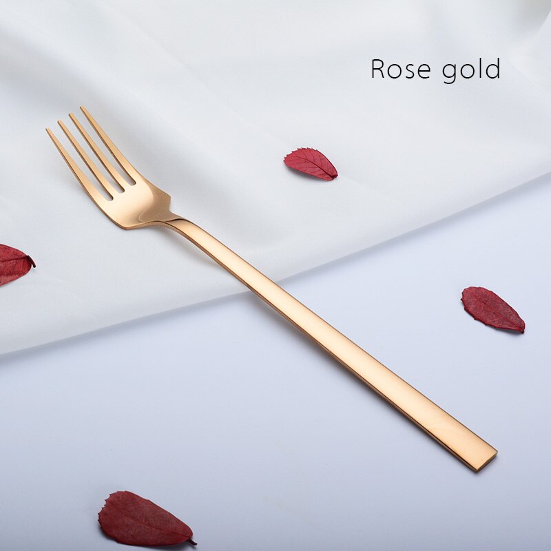 Ironx koreansk middagsgaffel farverig rustfrit stål gafler med lange skafter bestik 8.26 tommer 1 stk.: Rose guld