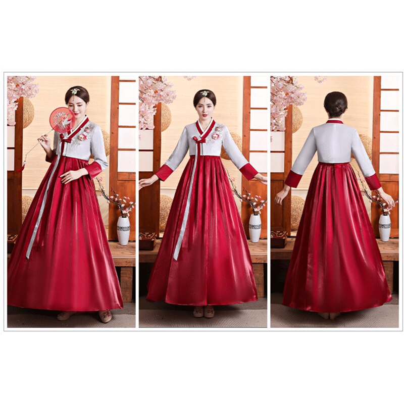 Hanbok-ropa coreana para mujer, manga larga, bordado Floral, Princesa, Palacio, tradicional, Retro, disfraz de escenario actuación