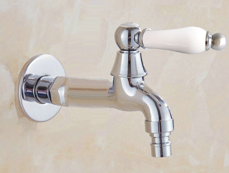 Polished Chrome Ceramic Handle Washing Machine Faucet, Mop Pool Faucet Sink Water Taps Toilet Cold Bibcock ZD085