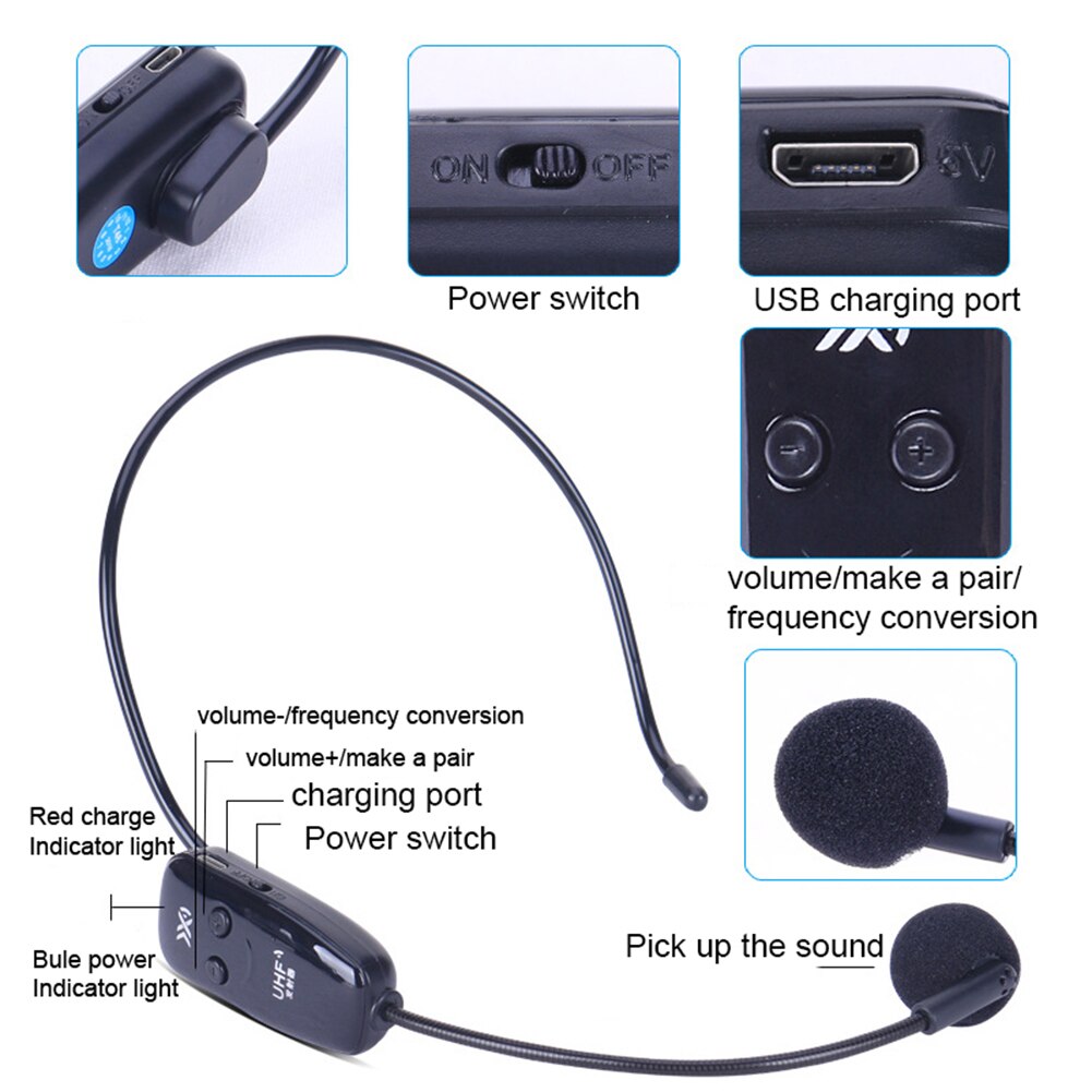 Draagbare Draadloze Microfoon Headset Microfoon Voor Voice Versterker Luidspreker Onderwijs Tour Guide Draadloze Microfoon Zender