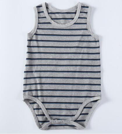 Kinderen kleding bodysuit vestidos jongens en meisjes kleding pyjama kinderen zomer mouwloos katoenen jumpsuit strepen multi-kleuren: grey blue stripes / 3T