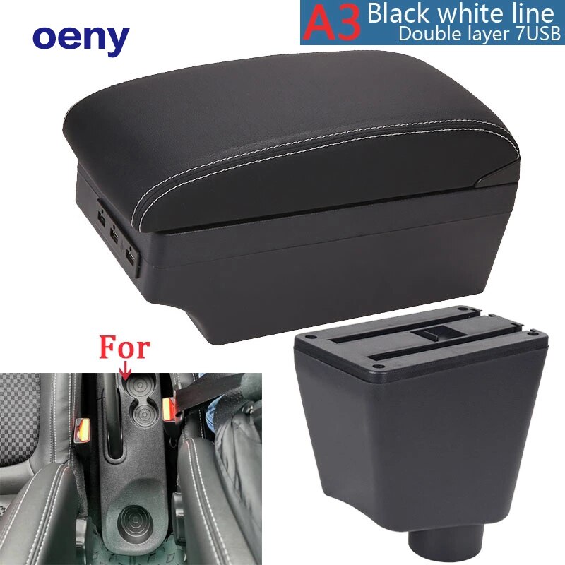 For Renault Clio 4 Captur Armrest For Renault Captur armrest box accessories Storage box cup holder ashtray USB LED: A3 Black white 7USB