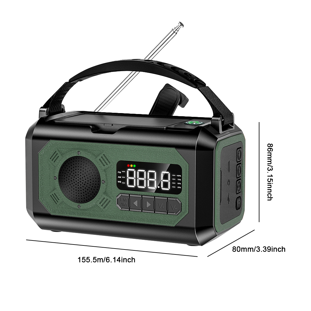 12000 mAh kleines tragbares Radio, Solarmodule, Notfallradio, Überleben mit Kurbel, wiederaufladbare Multifunktions-Taschenlampe, Powerbank