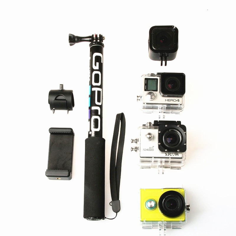 Auto selfie vara handheld extensível pólo monopé telefone titular adaptador para go pro herói 9 8 10 xiaomi yi 4k lite sjcam sj5000