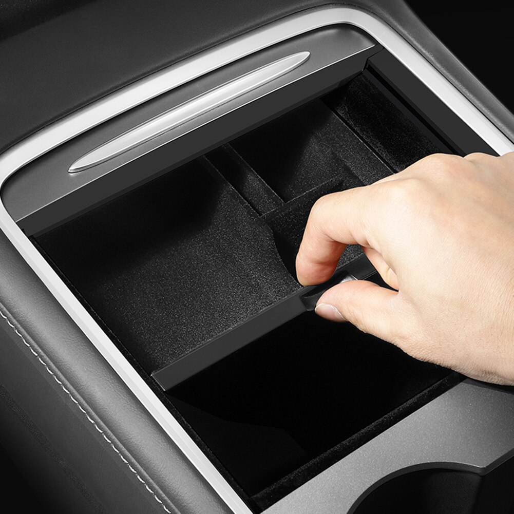 Car Styling Center Console Flocking Organizer for Tesla Model 3 Y Armrest Storage Box Tray Car Interior Accessories