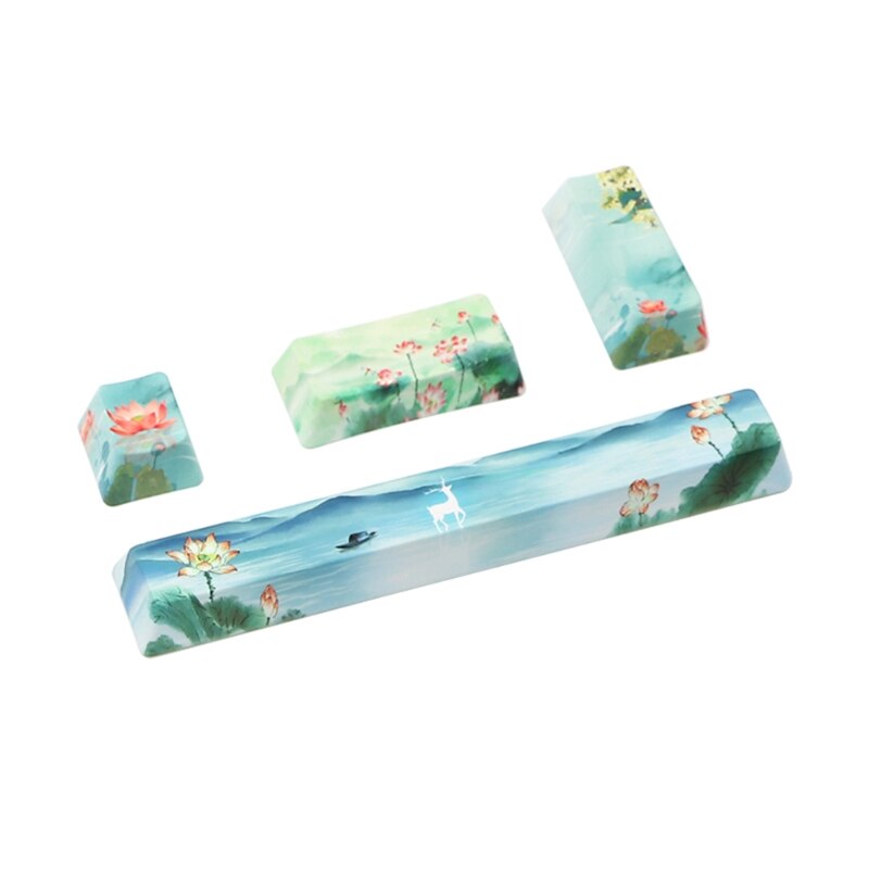 4key Custom Lotus Theme Mechanical Keyboard Keycaps ESC Enter Enter 6.25u Spacebar PBT OEM Profile Novelty DIY Keyboard: Green