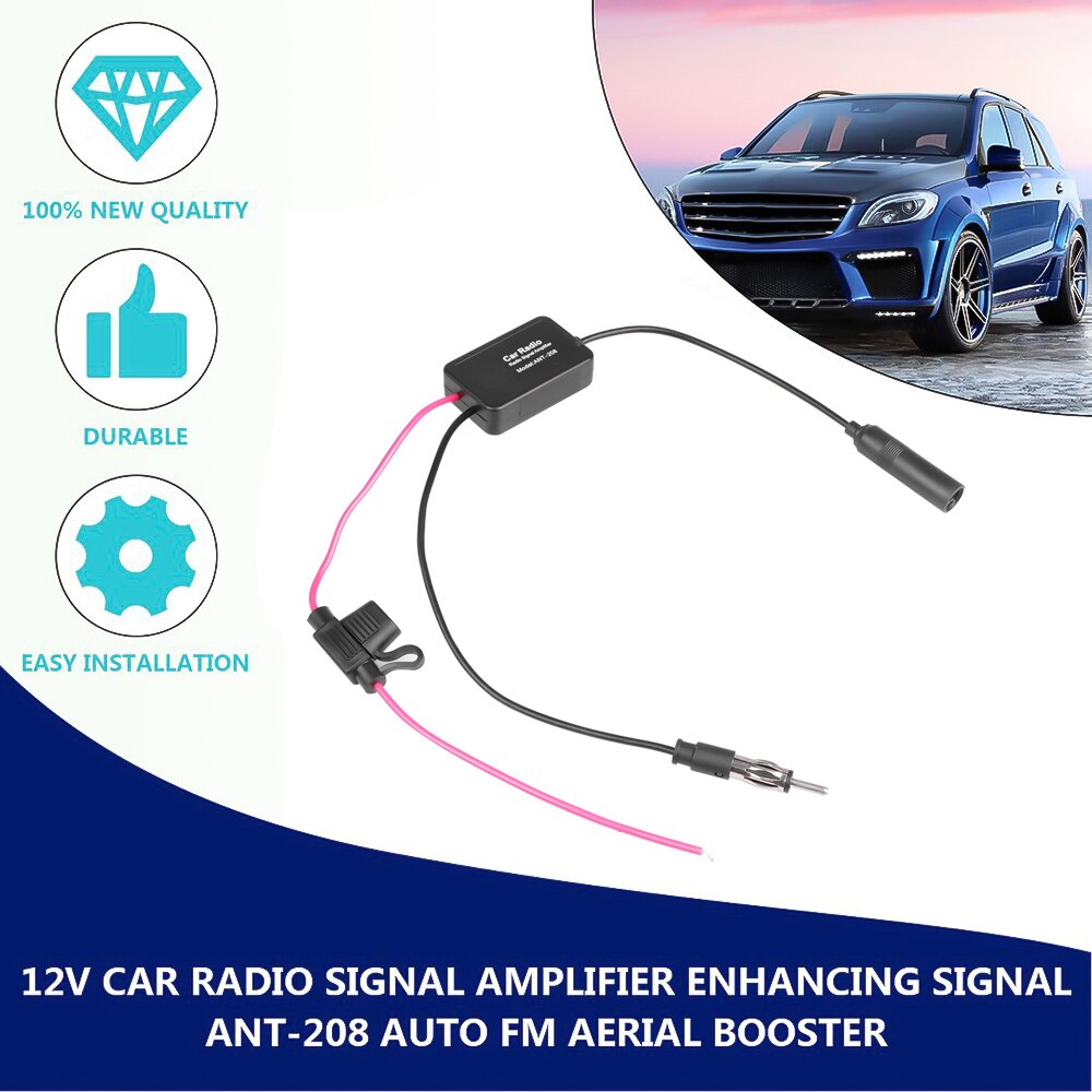 Kebidumei Antenna 12V Car Automobile Radio Signal Amplifier ANT-208 Auto FM/AM Antenna Booster Windshield Mount Antenna Aerials