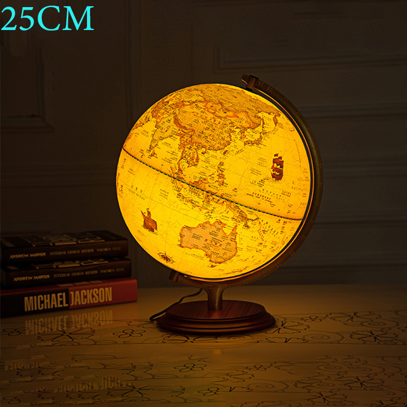 20/25cm rétro LED monde terre Globe carte 360 degrés rotatif monde géographie carte tout en anglais bureau décoration lampe de Table: Transparent