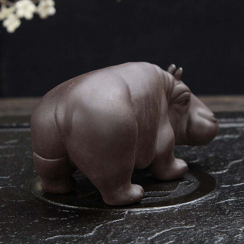 Tea Pet Purple Clay Animal Figurines Household Office Tea Accessories Hippopotamus Decoration Toy