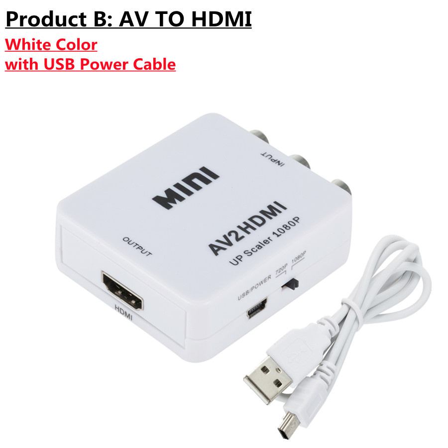 Full Hd Av Naar Hdmi-Compatibel Converter Vrouw-vrouw Rca Adapter Composiet Cvbs Naar Hdmi-Compatibel AV2HDMI audio Converter: White Color