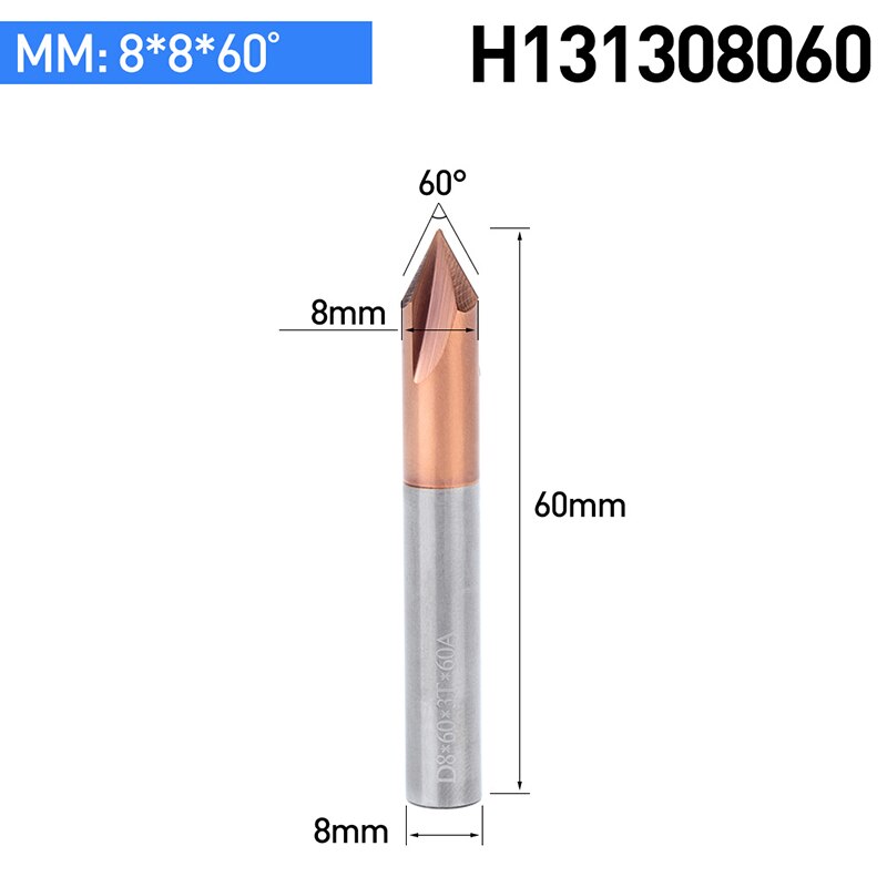 HUHAO 1PC Tungsten Carbide Straight Groove Chamfering Milling Cutter 60 /90 /120 Degrees CNC Tool For Engraving Machine End Mill: H131308060