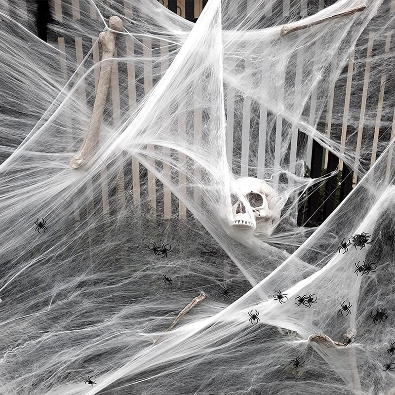 Hvidt strækbart spindelvæv kunstigt edderkoppespind halloween dekoration skræmmende festscene rekvisitter rædsel hus boligindretning tilbehør