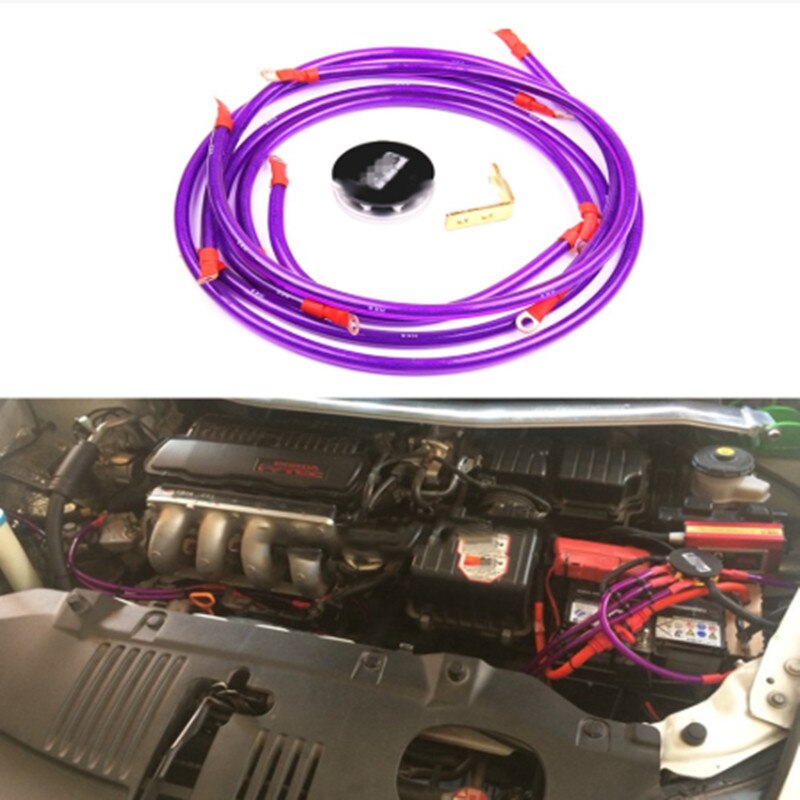 Racing universal Grounding Cable Wire Kit For Universal Car Earth System Grounding Cable Purple 6 points
