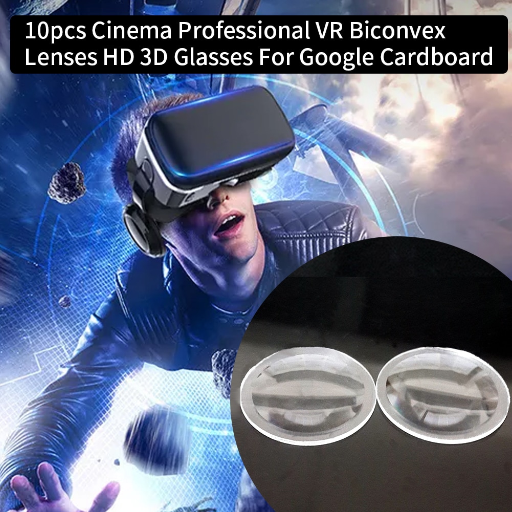 Gafas 3D para cine, piezas de repuesto de 10 Uds., lentes 3D VR, lentes biconvexas focales, esféricos profesionales, HD para Google Cardboard