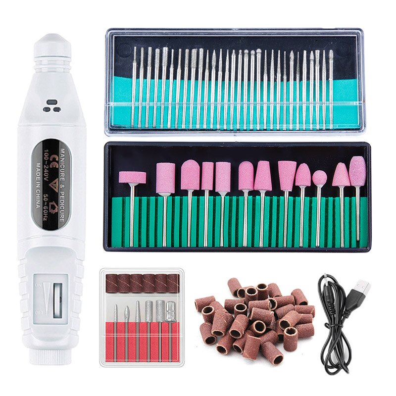 1 set elektrische nagelboormachine, pedicure nagelboorbits, keramische freesjes voor manicure-apparatuur, nagelkunstgereedschap: Witte set 1
