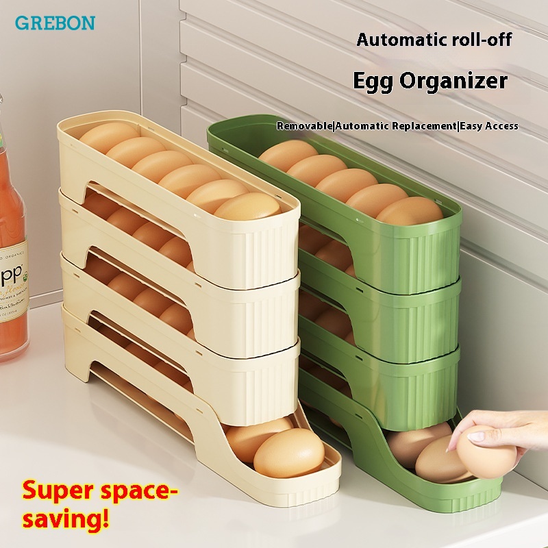 Multi-layered Egg Storage Box Egg Holder Dispenser Automatic Rolling Slide Refrigerator Door Side Crisper Box Kitchen Storage