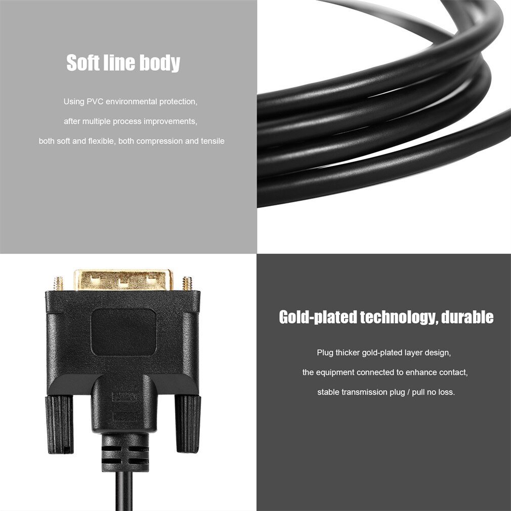 LESHP Black 2/3Meter Durable Portable High Resolution Gold Plated Thin DVI to DVI Single Link Digital Video Monitor Cable