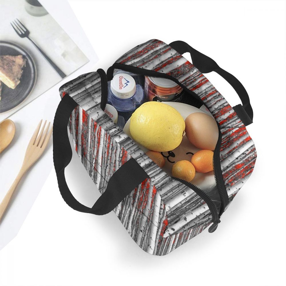 Portable Lunch Bag Grey Birch Tree With Red Leave Thermal Insulated Tote Cooler Bag Bento Pouch Lunch Container Food Storage Bag