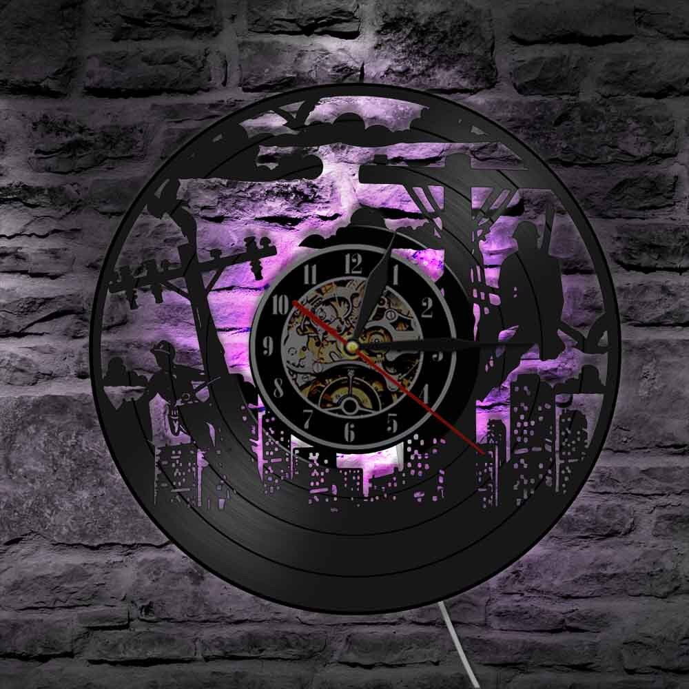 Electrical Lineman Utility Worker Wall Clock Lineman Vinyl Record Wall Clock Line workers Home Decor Lineman LED Light Lamp