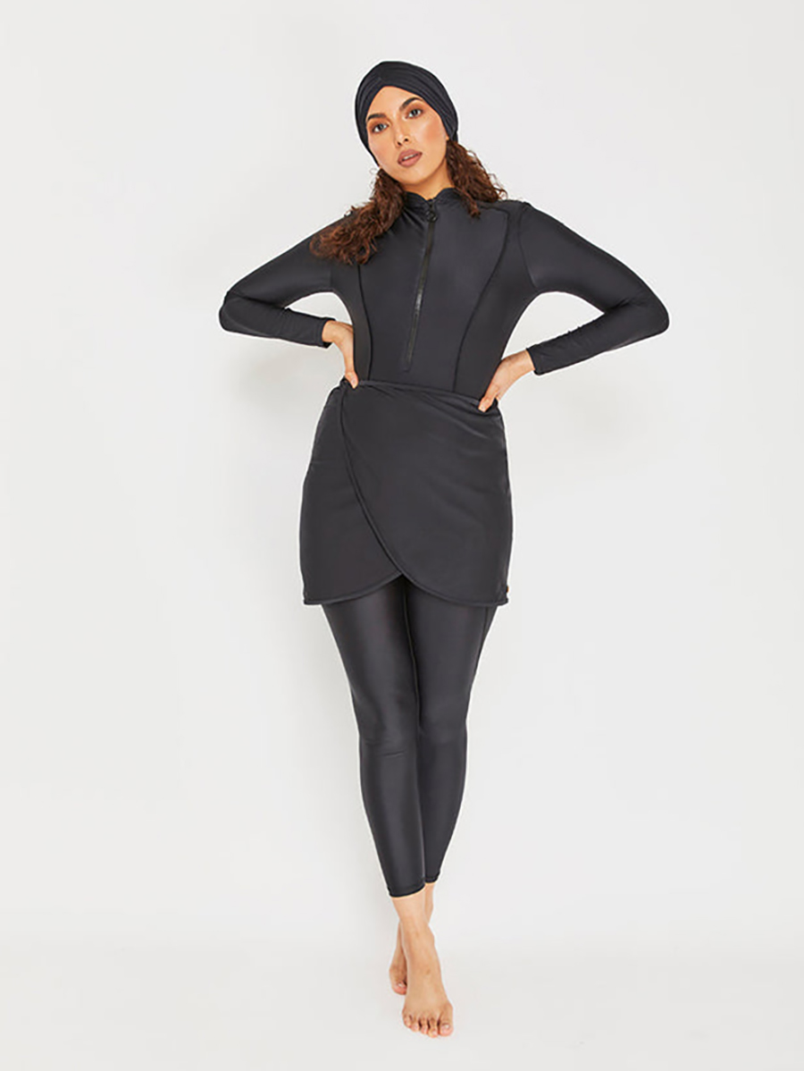 3 stk. sort serie beskeden burkini femmes muslimsk badedragt badetøj sommer strand dame badedragt lotusblad kant: L / Blå