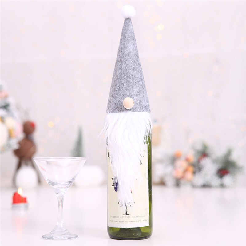 År dekorationer xmas vinflaske dække år gnome vin flaske ornament nordisk jord gud julebord dekorationer: Grå