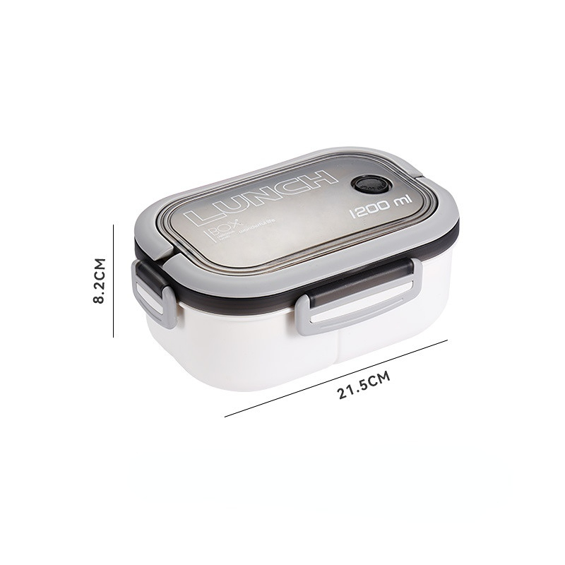 Fiambrera Bento de 2 capas con cuchara y tenedor para niños, contenedores de comida de Microwae de alta capacidad, portátiles, a prueba de fugas, para oficina y Camping, 1200ML: Blanco