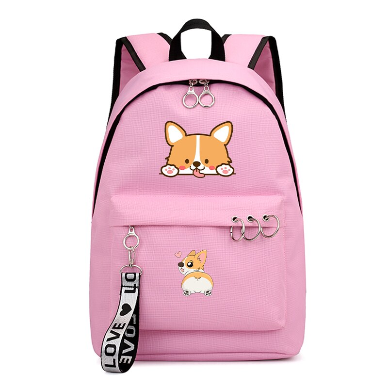 Lustige Korgi Hund Rucksack für Frauen Mädchen Schule Tasche Teenager Taschen Weibliche Harajuku Rucksack Schwarz Rosa Reise Rucksäcke Bookbag: 805-BP2-1-4