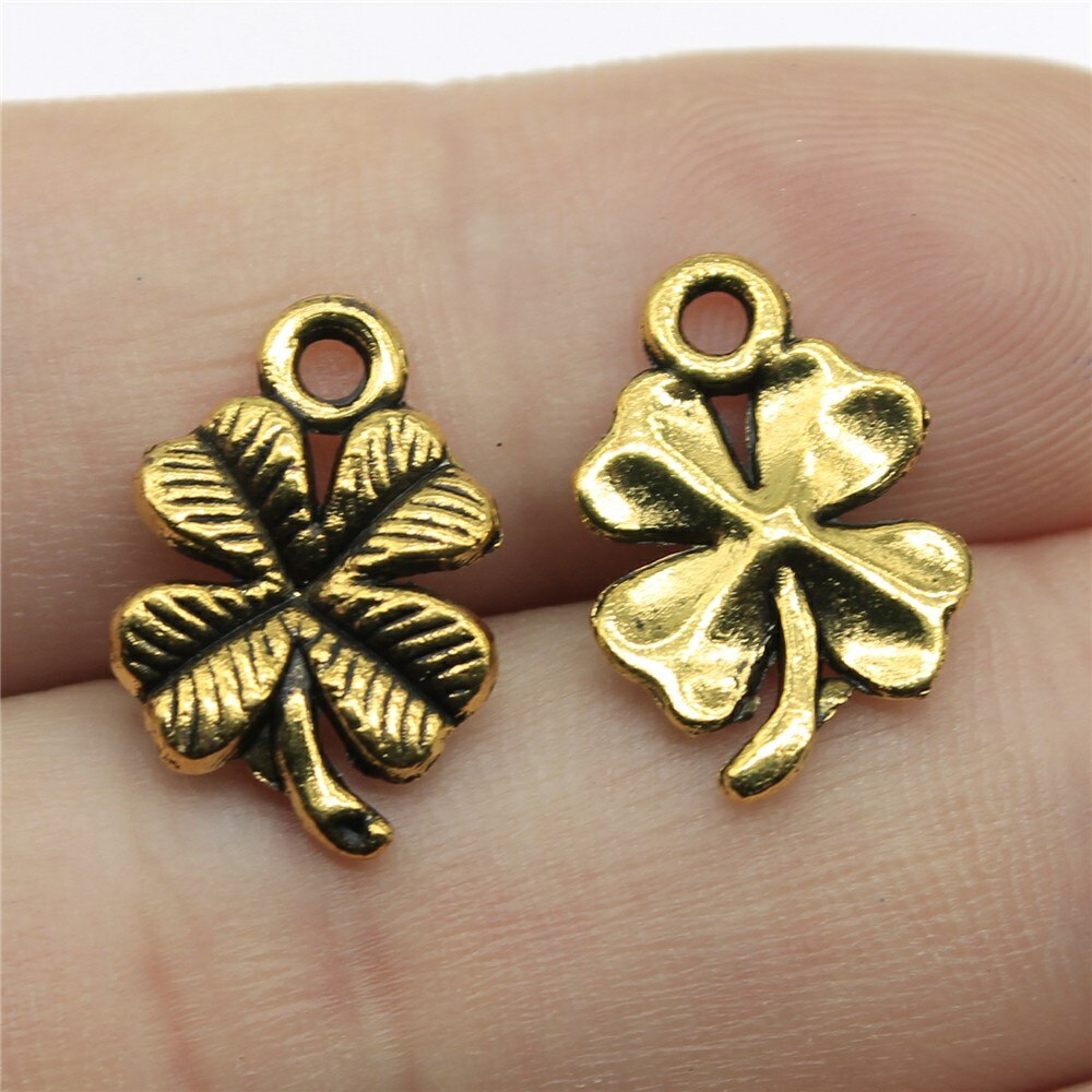 40pcs 17x11mm 3 Colors Lucky Irish Four Leaf Clover Charms DIY Handmade Jewelry Pendant: Antique Gold Plated