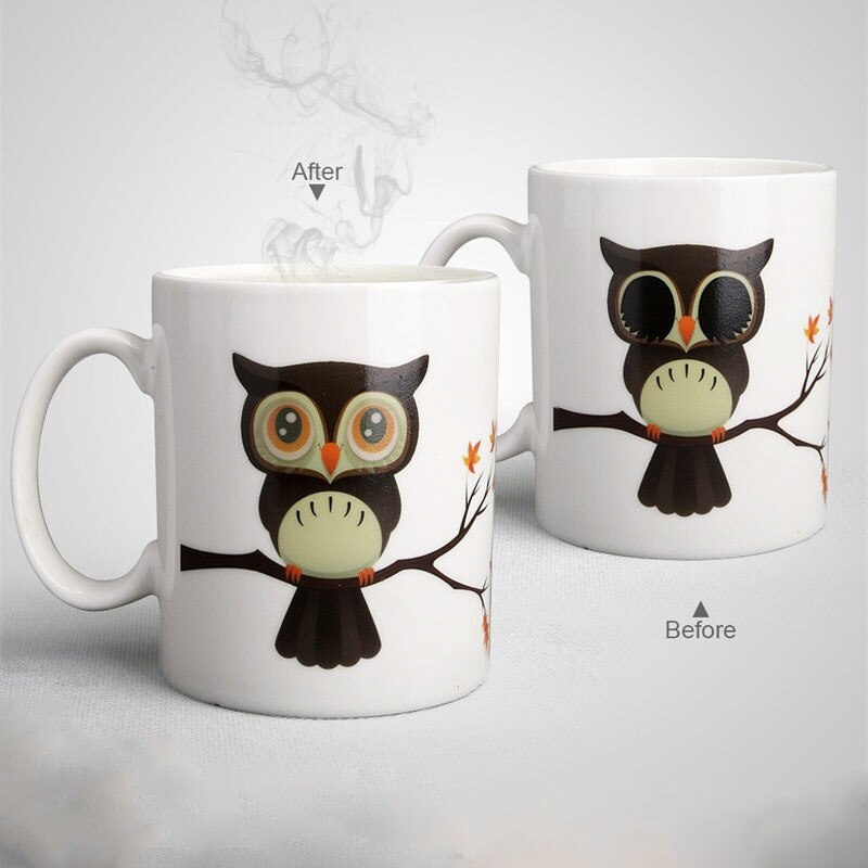 Tasse en céramique, hibou magique changement de couleur, lait café thé, , tasse de boisson sensible à la chaleur chaude et froide, meilleur pour ami