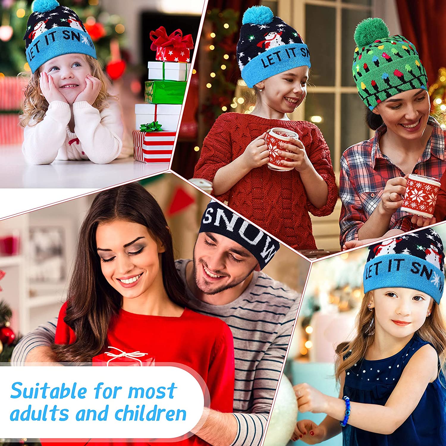 2022Christmas Hats Sweater Elk Knitted Beanie Hat With LED Light Up Cartoon Patteren Christmas Year Decoration navidad