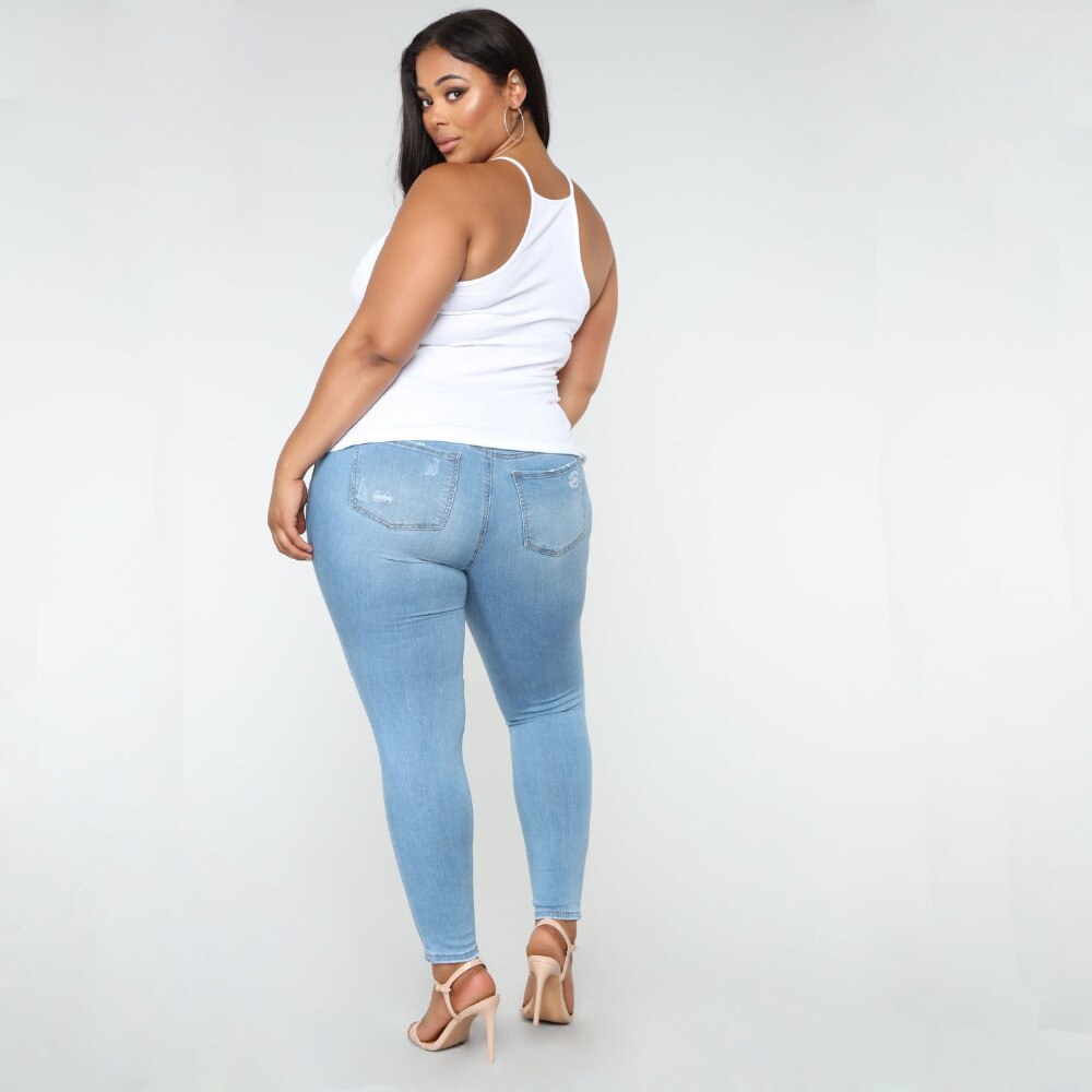 Frau Jeans Stretch Elastische Leggings Hosen Hohe Taille Tasche Denim Tasche Weibliche Bleistift Hosen Plus Größe Jeans