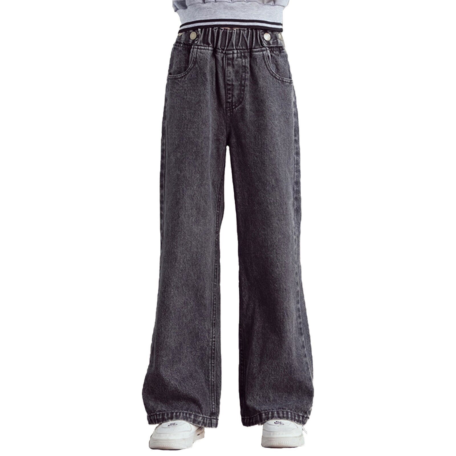 Pantalones vaqueros informales para niña adolescente, pantalón holgado de pierna ancha para niño, 5, 6, 8, 10, 12 y 13 años, primavera y otoño: Charcoal Grey / 6