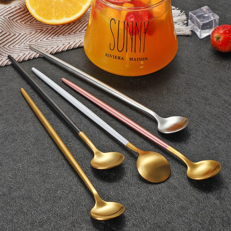 Cuillère à café en acier inoxydable | carré rond thé au lait cuillère à remuer, cuillère à café à long manche, SpoonCafe à Dessert